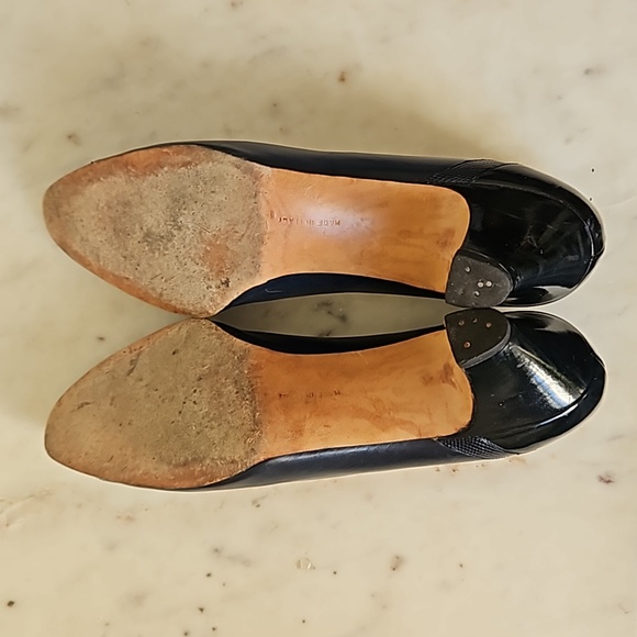 SALVATORE FERRAGAMO: navy blue and black leather block heels - Picture 7 of 7